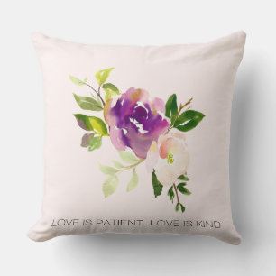 Purple Pink Watercolor Floral Throw Pillow