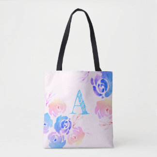 Purple & Pink Watercolor Flowers & Foliage Tote Bag
