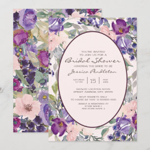 Purple Pink Watercolor Garden Floral Bridal Shower Invitation