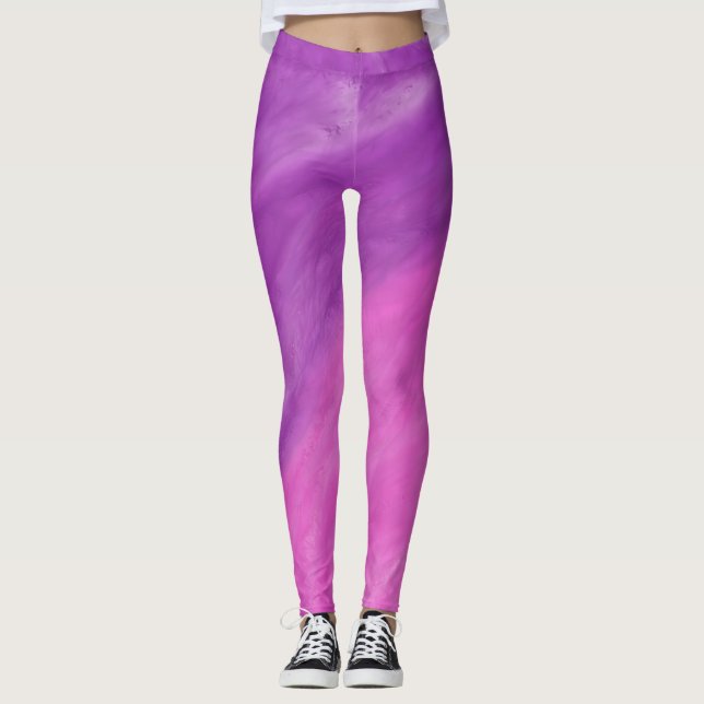 Purple & Pink Watercolor Wave Yoga Leggings (Front)