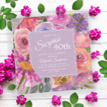 Purple Pink Watercolor Wildflowers 40th Birthday Invitation<br><div class="desc">Elegant botanical purple and pink floral on pink square surprise 40th birthday party invitation.   Text,  font,  font size and colour are completely customizable,  so this card can be customized to perfectly suit your needs.</div>