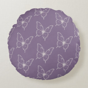 Purple Pink White Butterflies Round Pillow