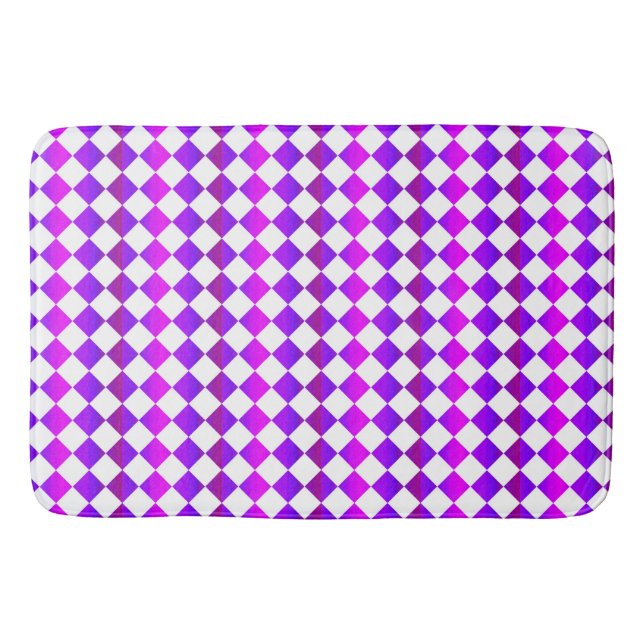Purple Pink White Chequered Diamond Pattern Bath Mat (Front)