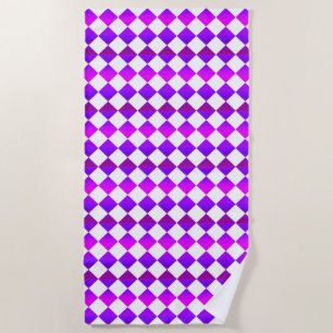 Purple Pink White Chequered Diamond Pattern Beach Towel