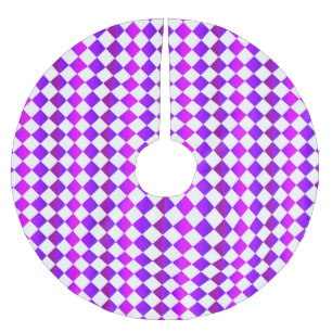 Purple Pink White Chequered Diamond Pattern Brushed Polyester Tree Skirt
