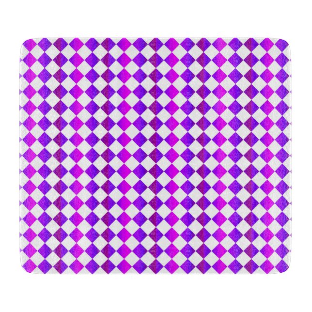 Purple Pink White Chequered Diamond Pattern Cutting Board (Front)