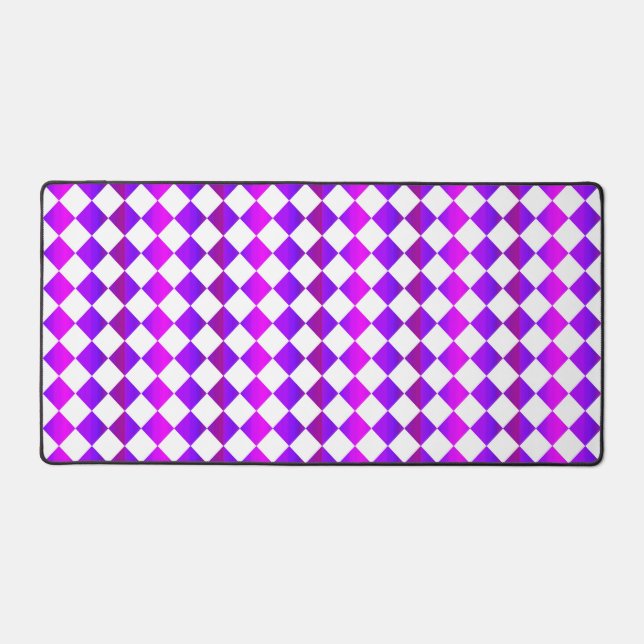 Purple Pink White Chequered Diamond Pattern Desk Mat (Front)
