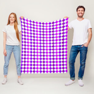Purple Pink White Chequered Diamond Pattern Fleece Blanket