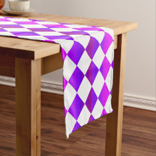 Purple Pink White Chequered Diamond Pattern Short Table Runner
