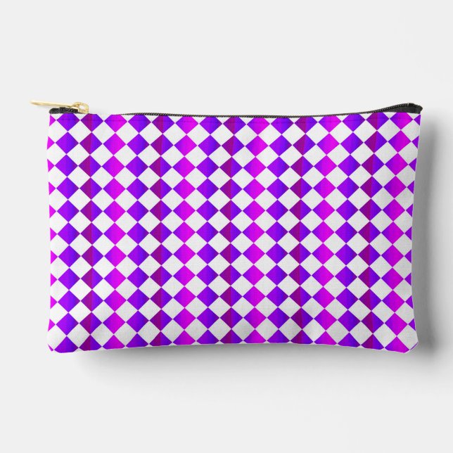 Purple Pink White Chequered Diamond Pattern Small Accessory Pouch (Front)