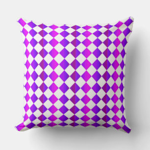 Purple Pink White Chequered Diamond Pattern  Throw Pillow
