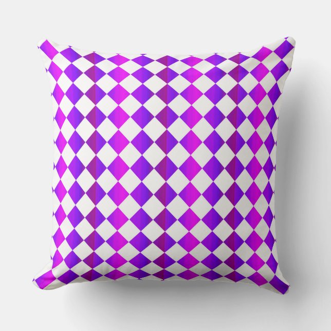 Purple Pink White Chequered Diamond Pattern  Throw Pillow (Front)