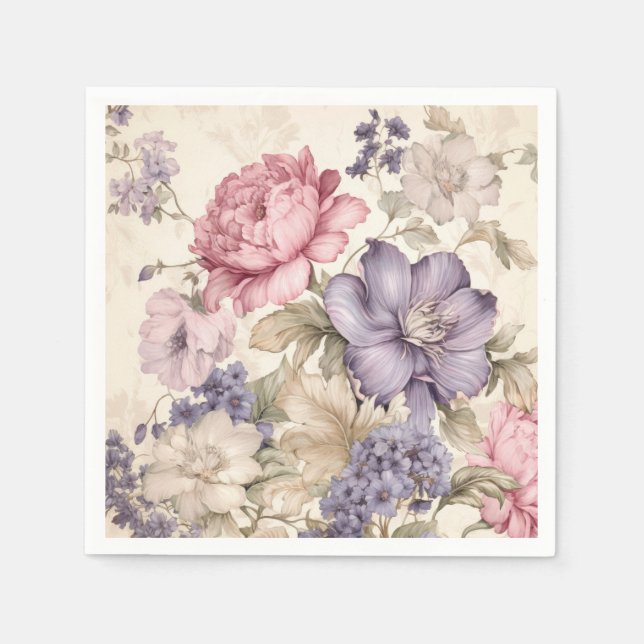 Purple Pink White Floral Napkins (Front)
