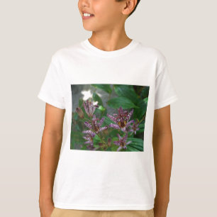 Purple pink white striped orchid like flower lilly T-Shirt