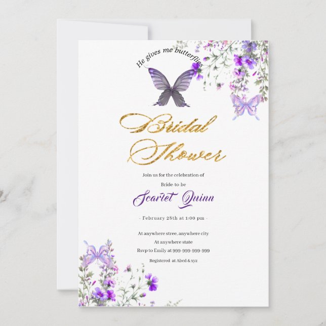 Purple-pink wild floral watercolor bridal shower invitation (Front)