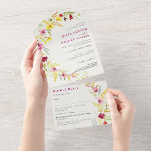 Purple Pink Wild Orchid Flowers Wreath Wedding All In One Invitation