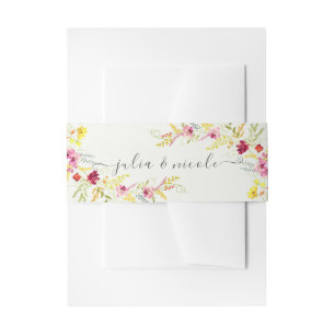 Purple Pink Wild Orchid Flowers Wreath Wedding Invitation Belly Band