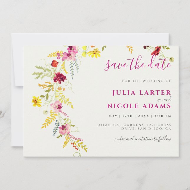 Purple Pink Wild Orchid Flowers Wreath Wedding Save The Date (Front)