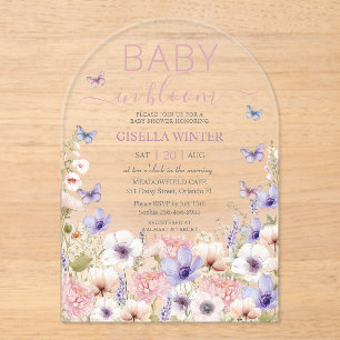 Purple Pink Wildflower Butterflies Baby in Bloom Acrylic Invitations