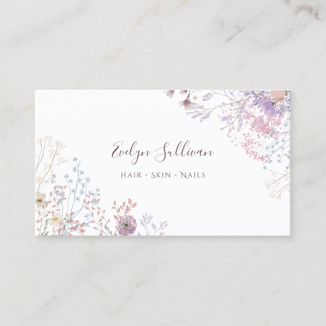 Purple pink wildflowers business card (Front)