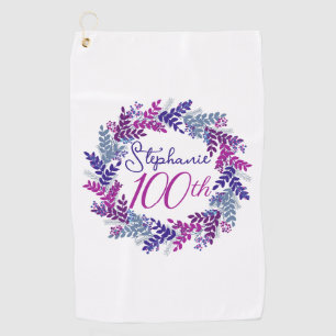 Purple Pink Wreath 100th Birthday Golf Towel