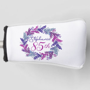 Purple Pink Wreath 85th Birthday Putter Golf Head Cover