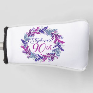 Purple Pink Wreath 90th Birthday Putter Golf Head Cover