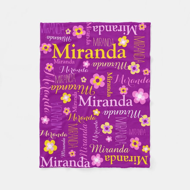 Purple pink yellow girls Miranda name blanket (Front)