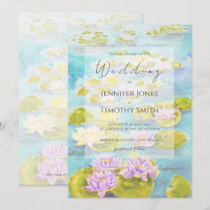 purple pink yellow waterlily pond watercolour invitation