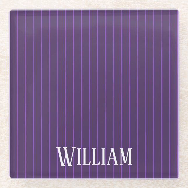 Purple pinstripes glass coaster (Front)