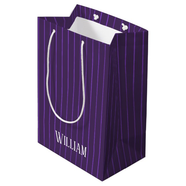 Purple pinstripes medium gift bag (Back Angled)
