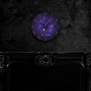 Purple Pisces Zodiac   Cosmic Astrology Horoscope Round Clock