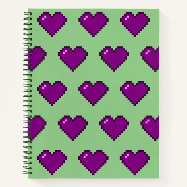 Purple Pixel Heart Pattern Notebook (Front)