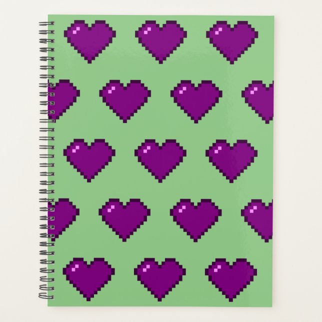 Purple Pixel Heart Pattern Planner (Front)