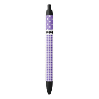Purple Plaid and Polka Dots Black Ink Pen