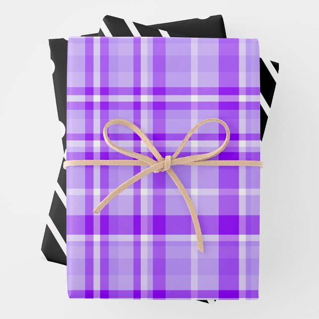 Purple Plaid, Black & White Wrapping Paper Sheet (Creator Uploaded)