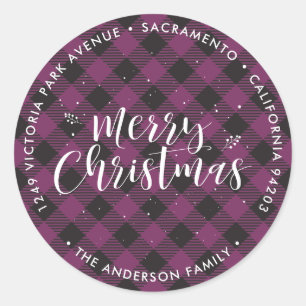 Purple Plaid Christmas Return Address Labels