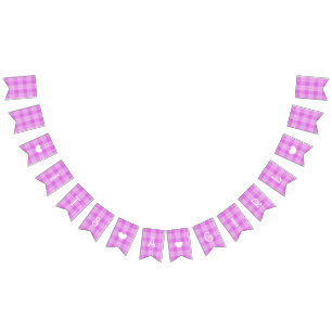 Purple Plaid Its a Girl Baby Shower Bunting Flags