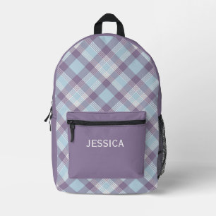 Purple Plaid Kids Personalized School Backpack
