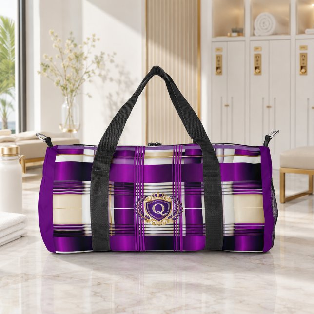 Purple Plaid Monogram Duffle Bag (Stylish Classic Plaid Duffle Bag)