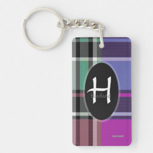 Purple Plaid Monogram Keychain - Acrylic - HAMbWG
