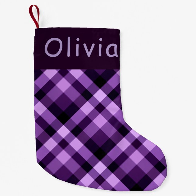 Purple Plaid Monogram Small Christmas Stocking (Front)