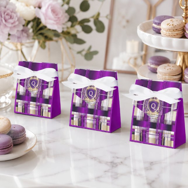Purple Plaid Monogram Spiral Notebook Favor Box (Stylish Purple Plaid Favor Boxes)