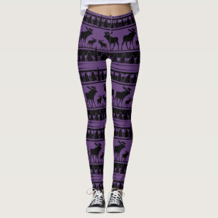 Purple plaid moose rustic pattern leggings