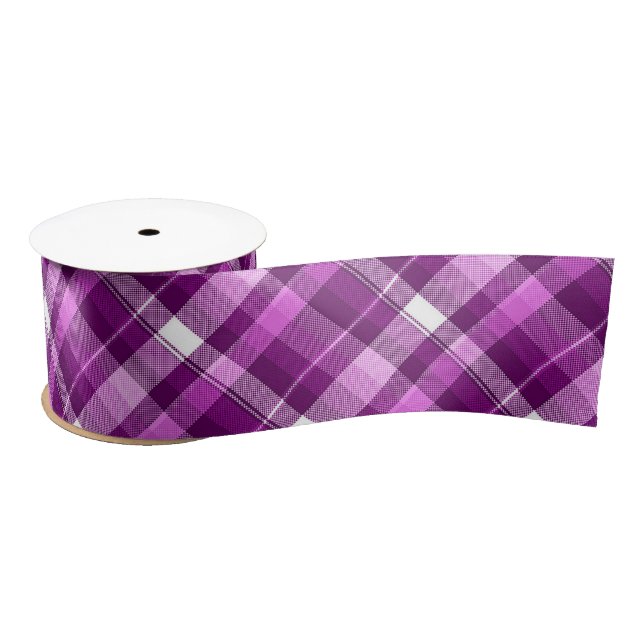 Purple plaid pattern satin ribbon (Spool)