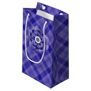 PURPLE PLAID PATTERN WITH PURPLE FLOWERS SMALL GIFT BAG