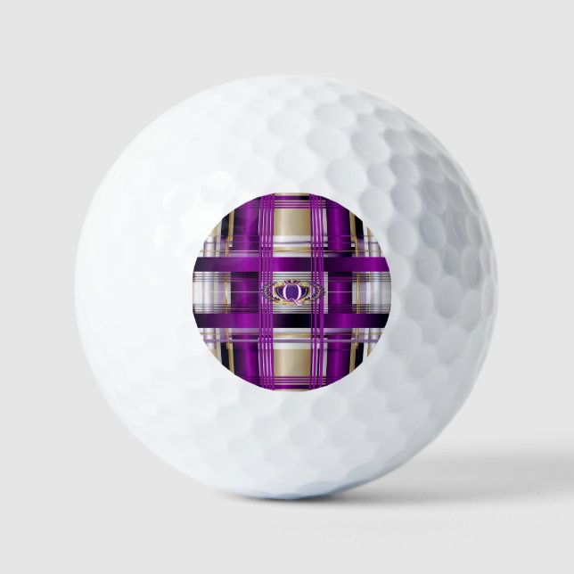 Purple Plaid Personalized Golf Balls (Front)