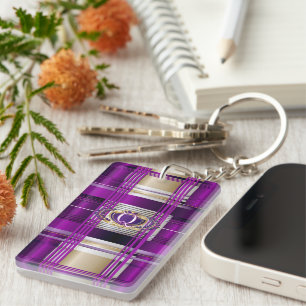 Purple Plaid Personalized Keychain