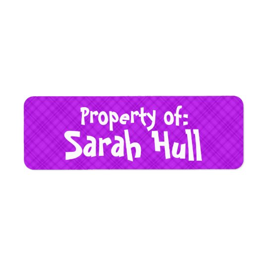 Purple Plaid "Property of:" Label Return Address Label