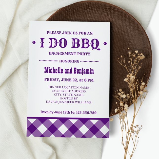 Purple Plaid | Rustic I DO BBQ Engagement Party Invitation (Creator Uploaded)